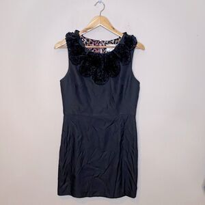 Milly Silk Wool Blend Ruffle Blk Sleeveless Dress